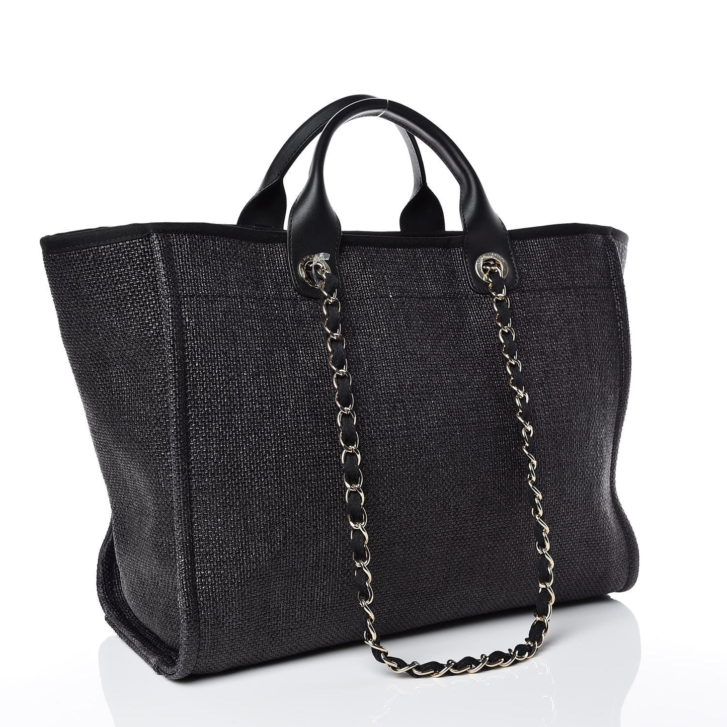 Woven Straw Raffia Large Deauville Tote Black
