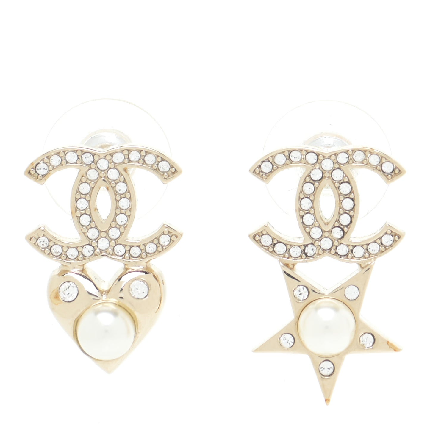 Crystal Pearl Charming Winter CC Star Heart Earrings Gold
