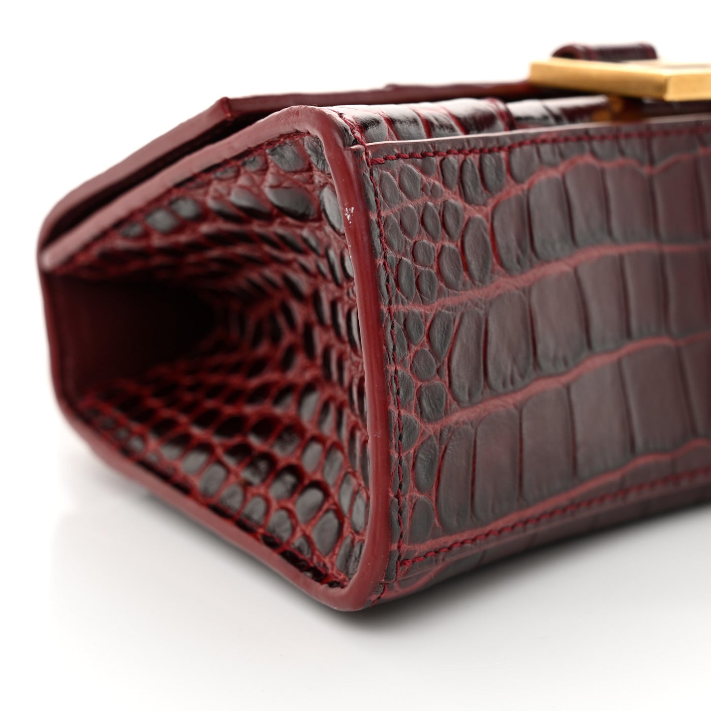 Shiny Calfskin Crocodile Embossed Hourglass Top Handle Bag XS Dark Red