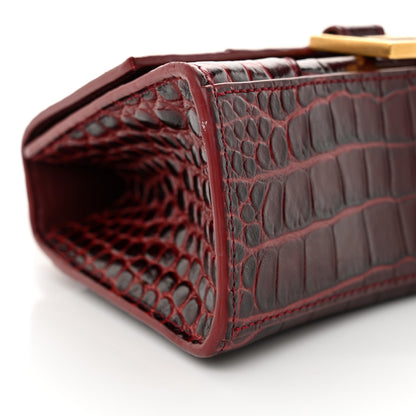 Balenciaga Shiny Calfskin Crocodile Embossed Hourglass Top Handle Bag XS Dark Red 9 of 14