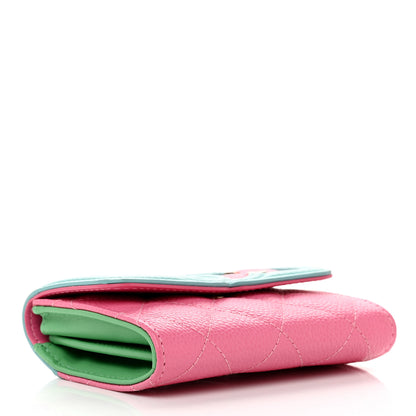 Chanel Caviar Quilted Filigree Flap Card Holder Pink Blue Green 4 of 8