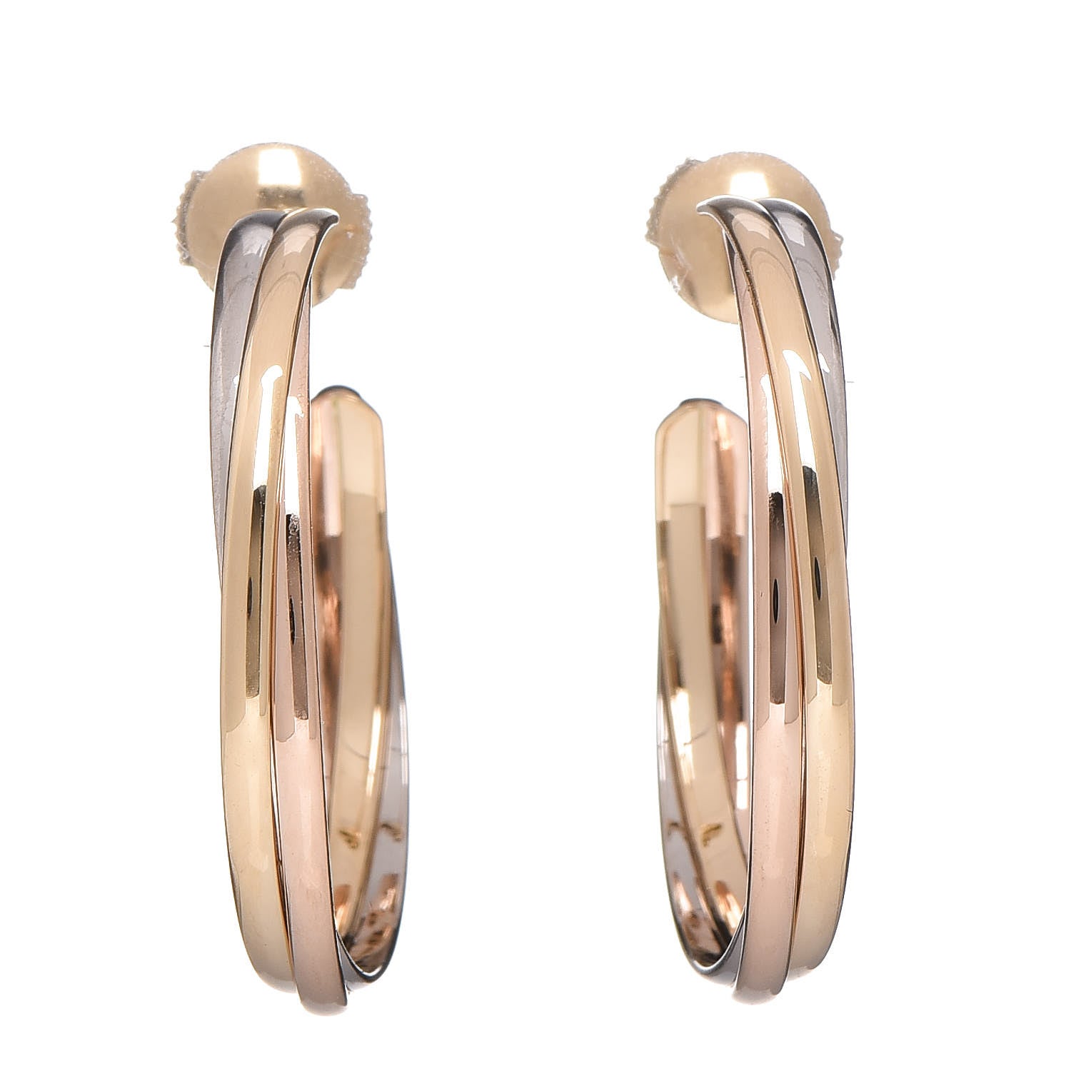 Cartier 18K Pink Yellow White Gold Trinity Hoop Earrings 1 of 4