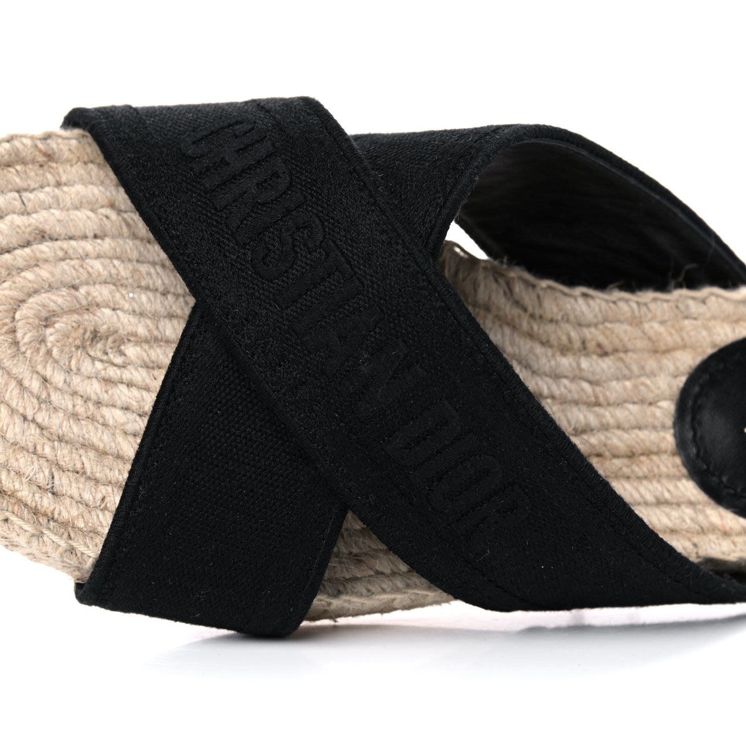 Christian Dior Canvas Embroidered Granville Espadrille Crisscross Flat Slide Sandals 41 Black 9 of 11