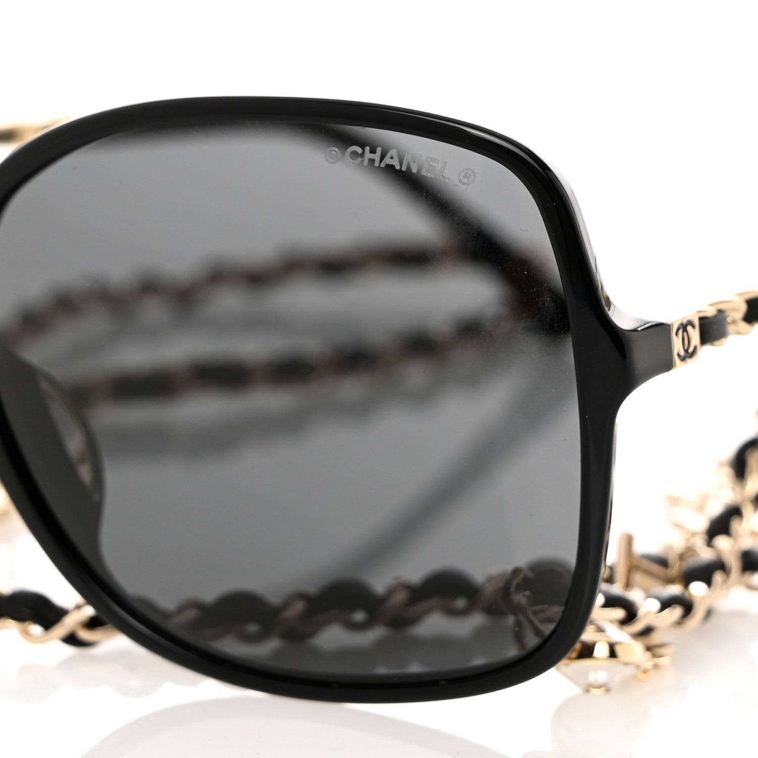 Chanel Acetate Metal Lambskin Square Chain Sunglasses 5210-Q-A Black Gray 7 of 8