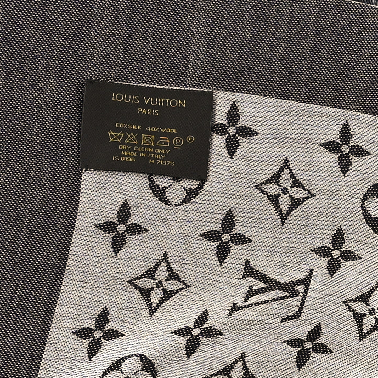Silk Wool Monogram Denim Shawl Black