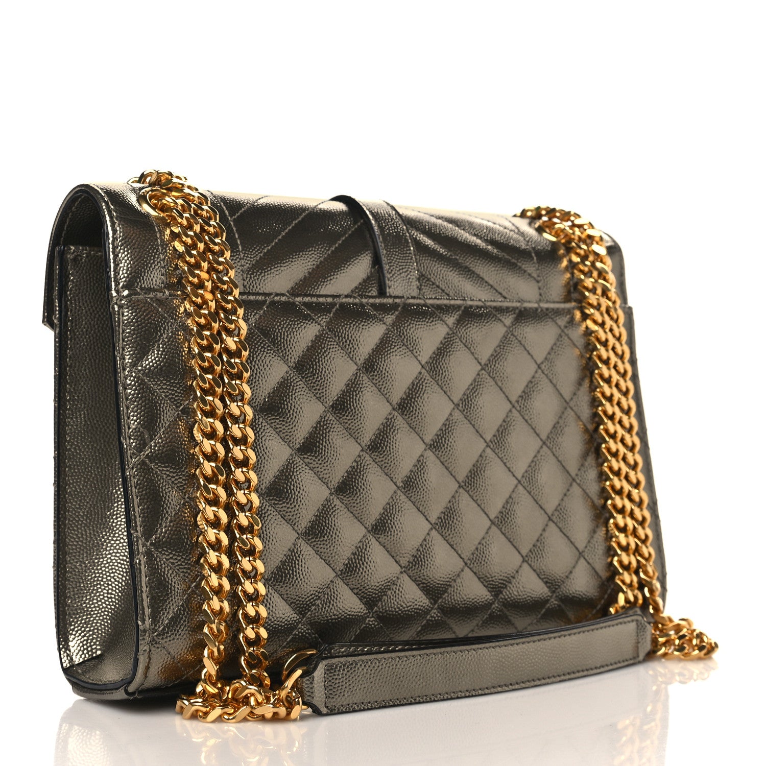 Saint Laurent Metallic Grain De Poudre Textured Mixed Matelasse Triquilt Medium Monogram Satchel Piombo 3 of 9