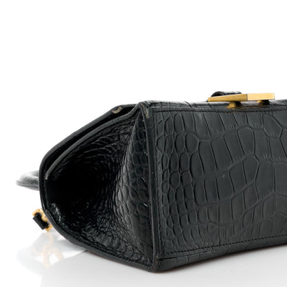 Balenciaga Shiny Calfskin Crocodile Embossed Small Hourglass Top Handle Bag Black 9 of 16