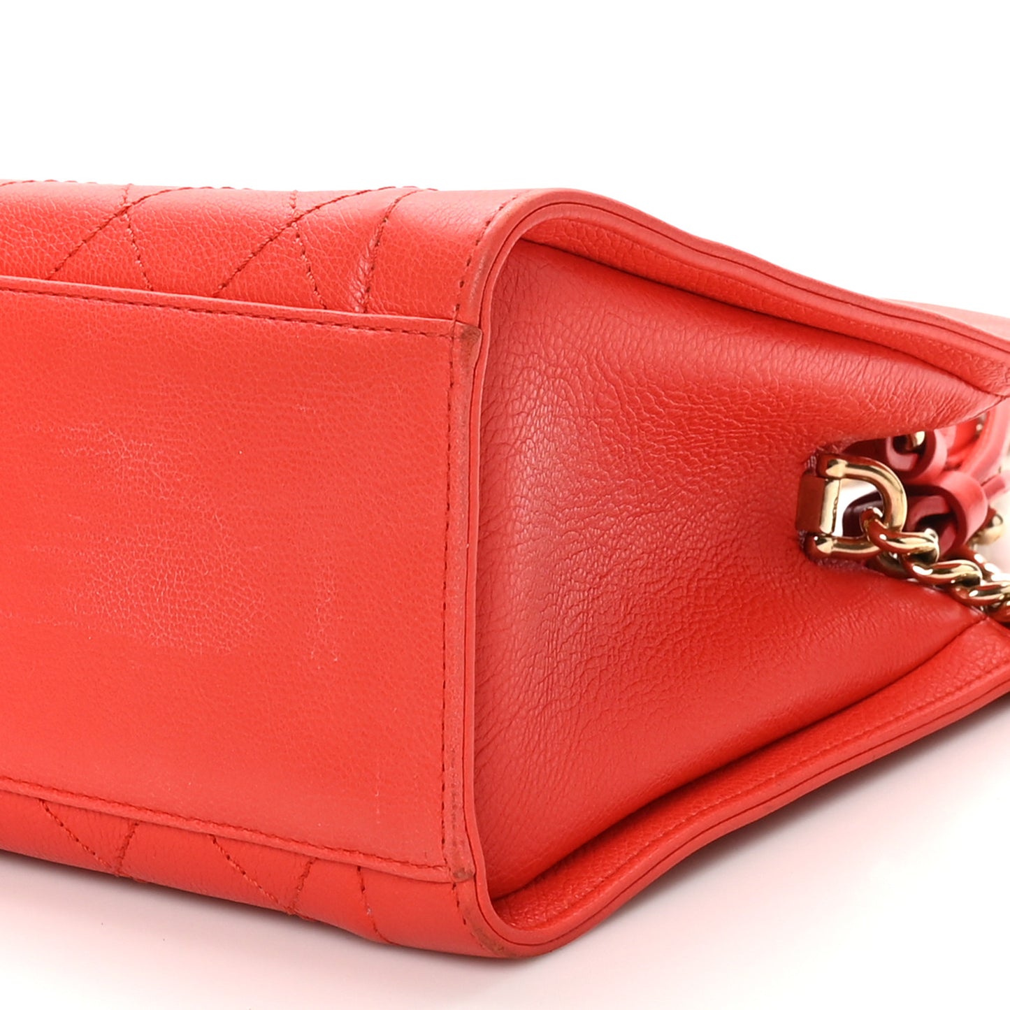 Grained Calfskin Stitched Small Label Click Shopper Tote Red
