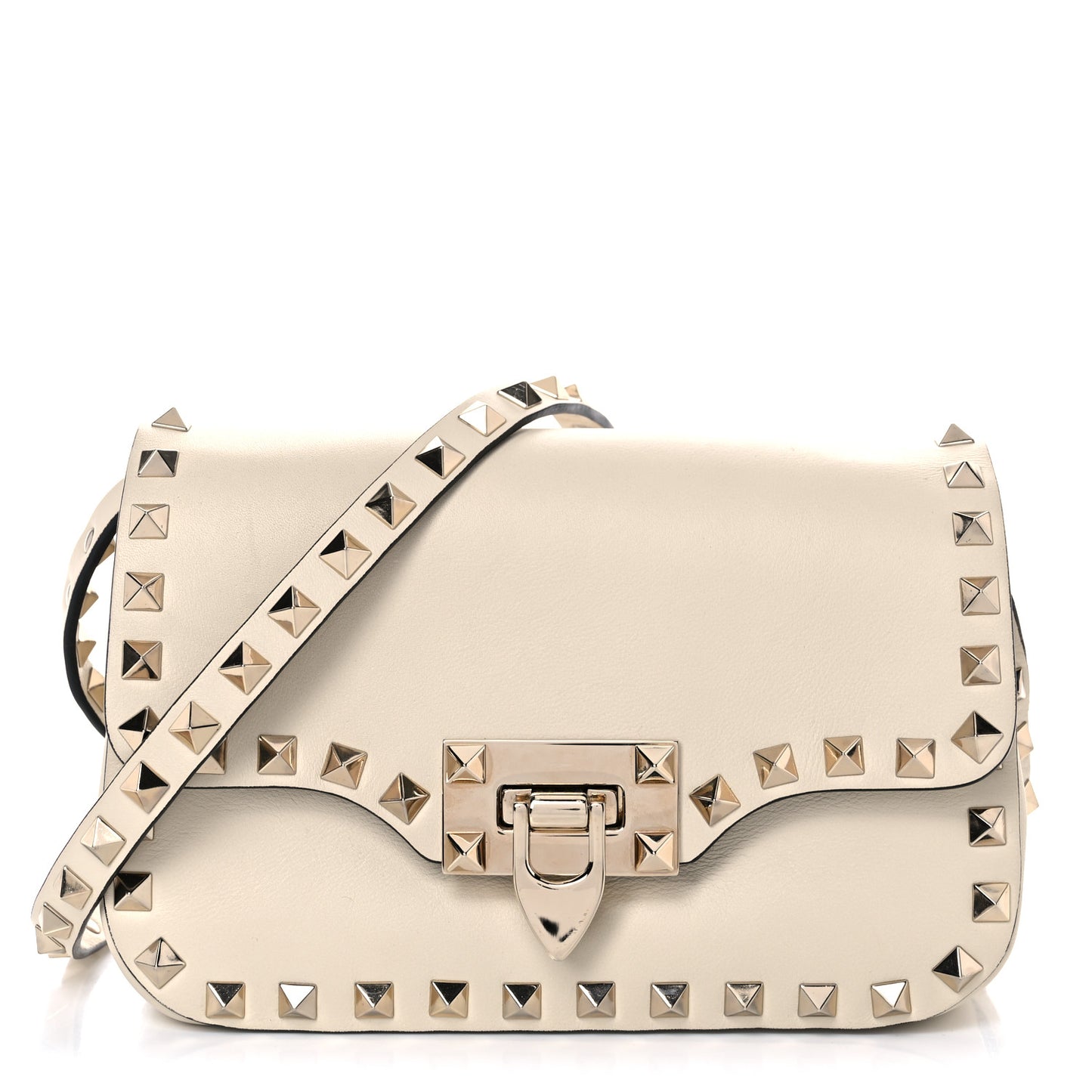 Vitello Mini Rockstud Flap Saddle Crossbody Bag Light Ivory