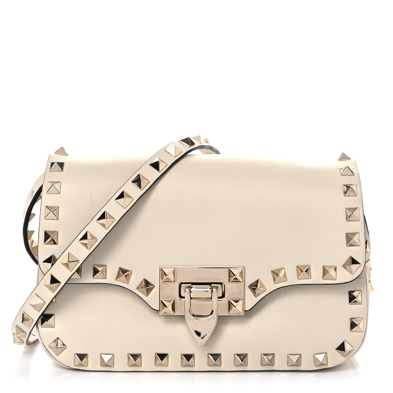 Valentino Garavani Vitello Mini Rockstud Flap Saddle Crossbody Bag Light Ivory 1 of 9