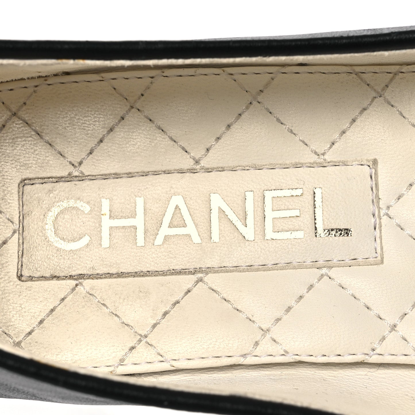 Lambskin Patent Calfskin Cap Toe Ankle Chain Ballerina Flats 37.5 Black