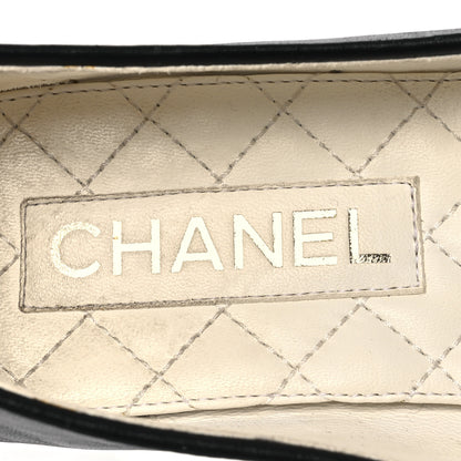 Chanel Lambskin Patent Calfskin Cap Toe Ankle Chain Ballerina Flats 37.5 Black 10 of 17