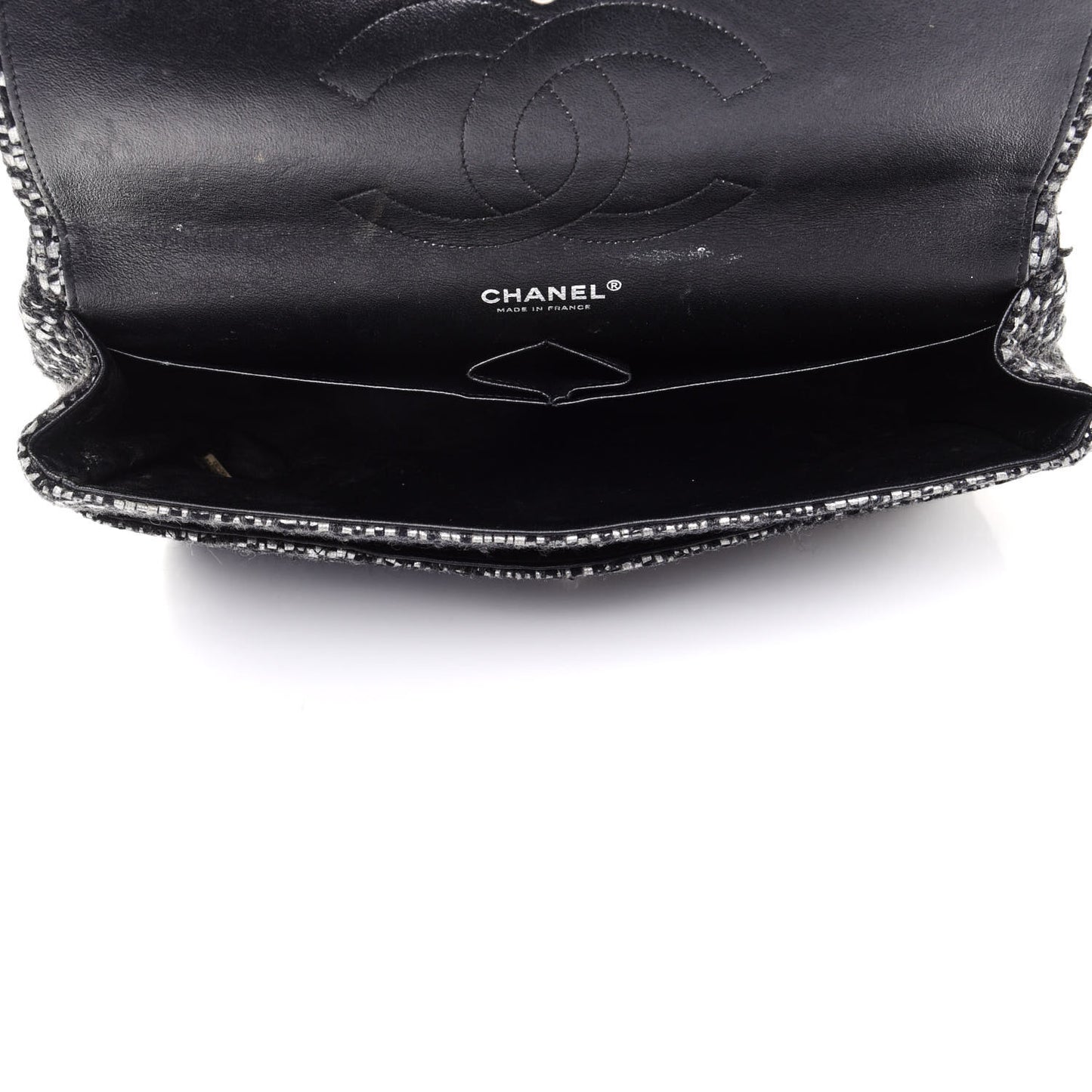 Sequin Tweed Jumbo Double Flap Black Grey