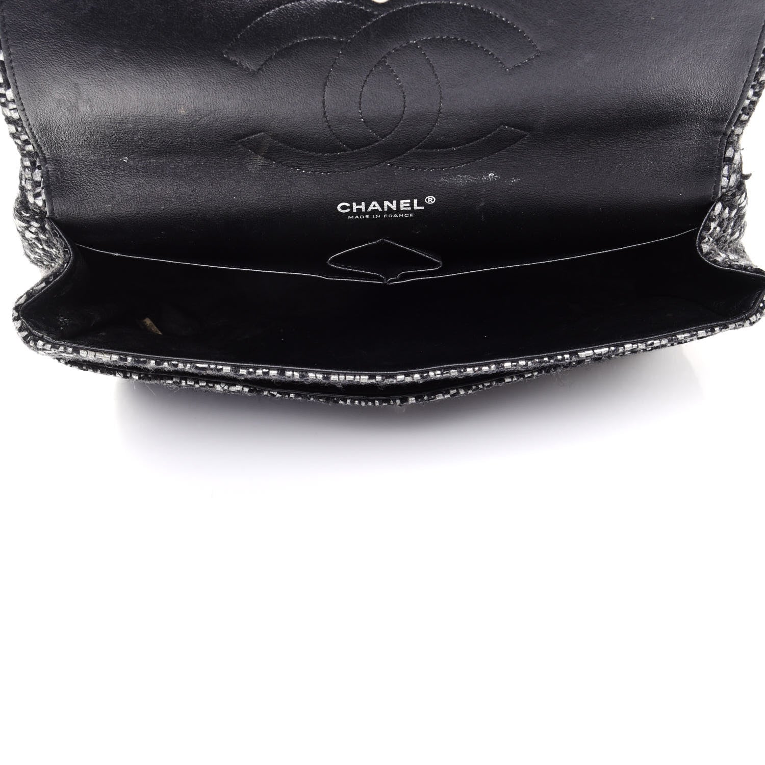 Chanel Sequin Tweed Jumbo Double Flap Black Grey 4 of 10