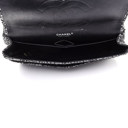 Chanel Sequin Tweed Jumbo Double Flap Black Grey 4 of 10