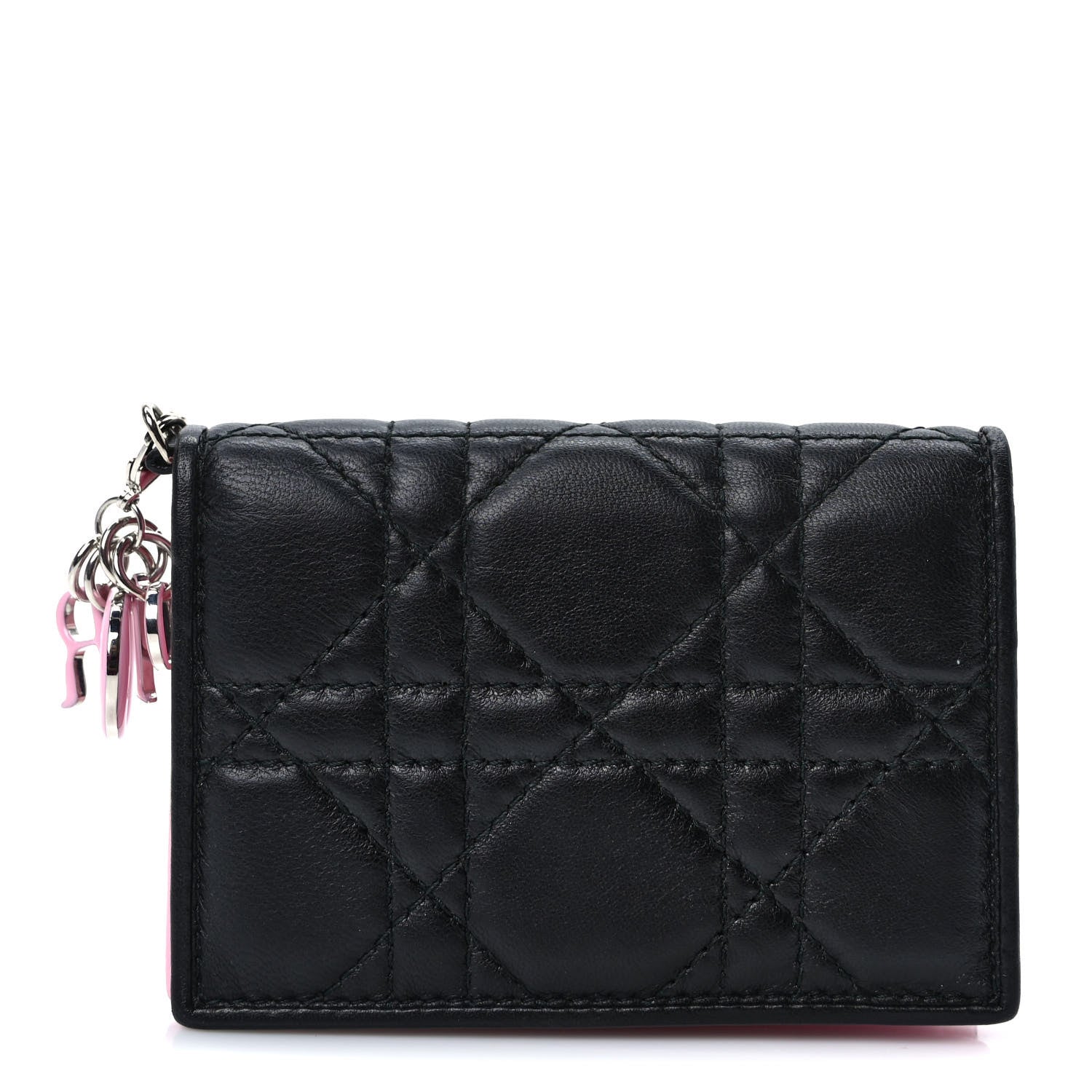 Christian Dior Lambskin Cannage Bi-color Small Lady Dior Flap Card Holder Black Pink 1 of 8