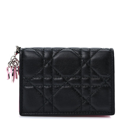 Christian Dior Lambskin Cannage Bi-color Small Lady Dior Flap Card Holder Black Pink 1 of 8