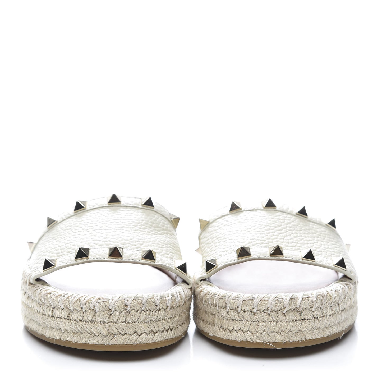 Grained Calfskin Rockstud Espadrille Flat Slide Sandals 36 Ivory