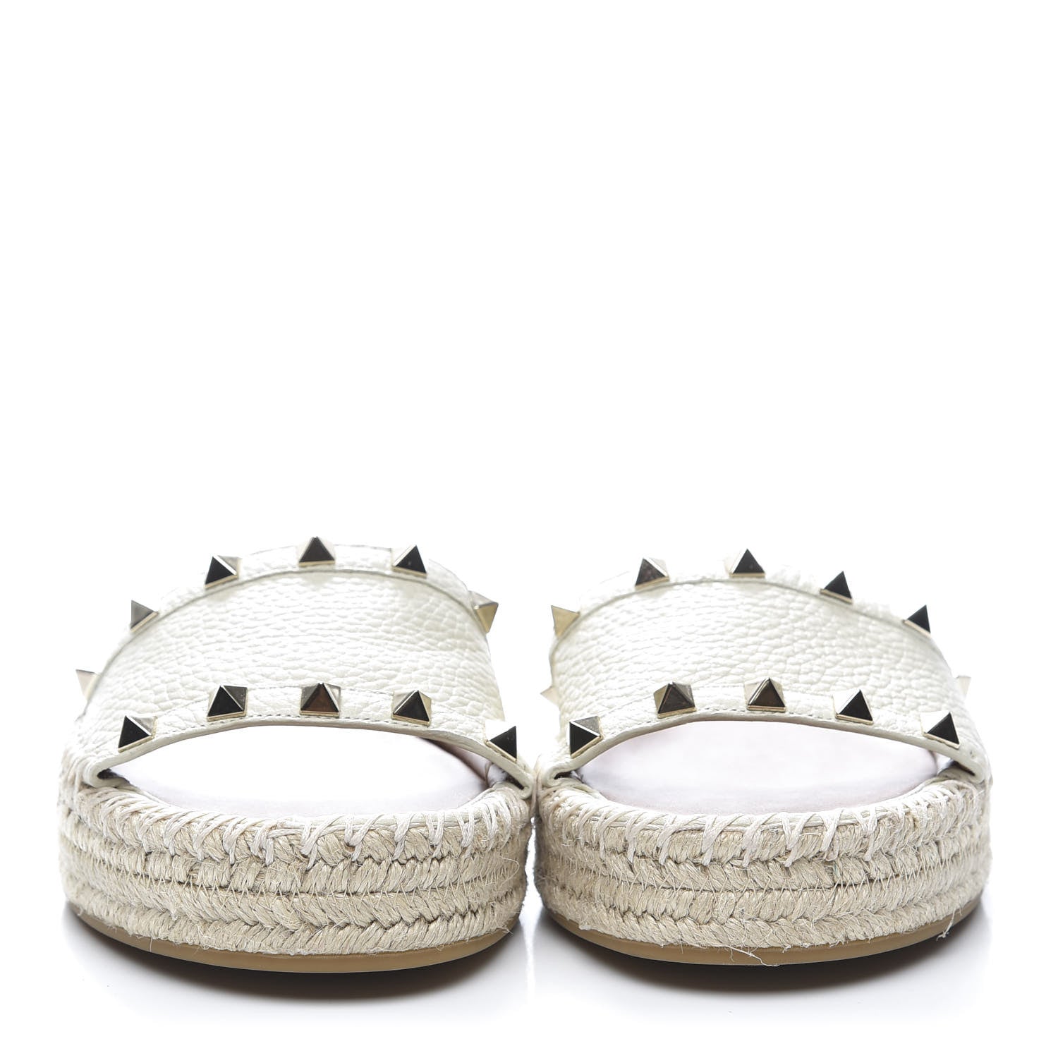 Valentino Garavani Grained Calfskin Rockstud Espadrille Flat Slide Sandals 36 Ivory 2 of 9