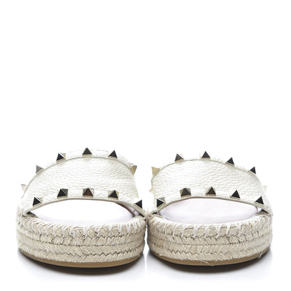 Valentino Garavani Grained Calfskin Rockstud Espadrille Flat Slide Sandals 36 Ivory 2 of 9