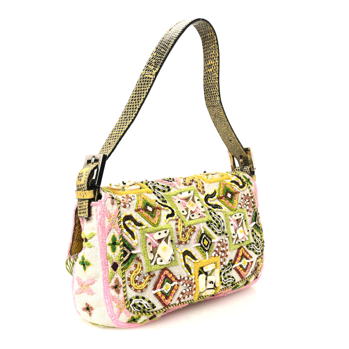 Canvas Beaded Baguette White Multicolor