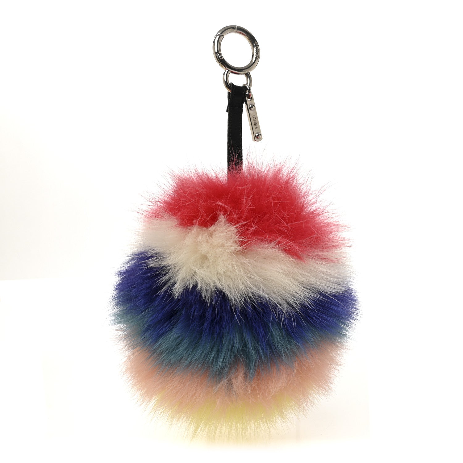 Fendi Fox Fur Shiny Nappa Rainbow Pom Pom Bag Charm Rosso Multicolor Black 1 of 3