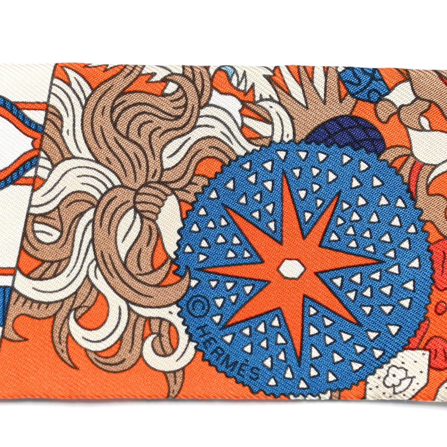 Hermes Silk De l'Ombrelle Aux Duels Twilly Bleu Potiron Creme 3 of 4