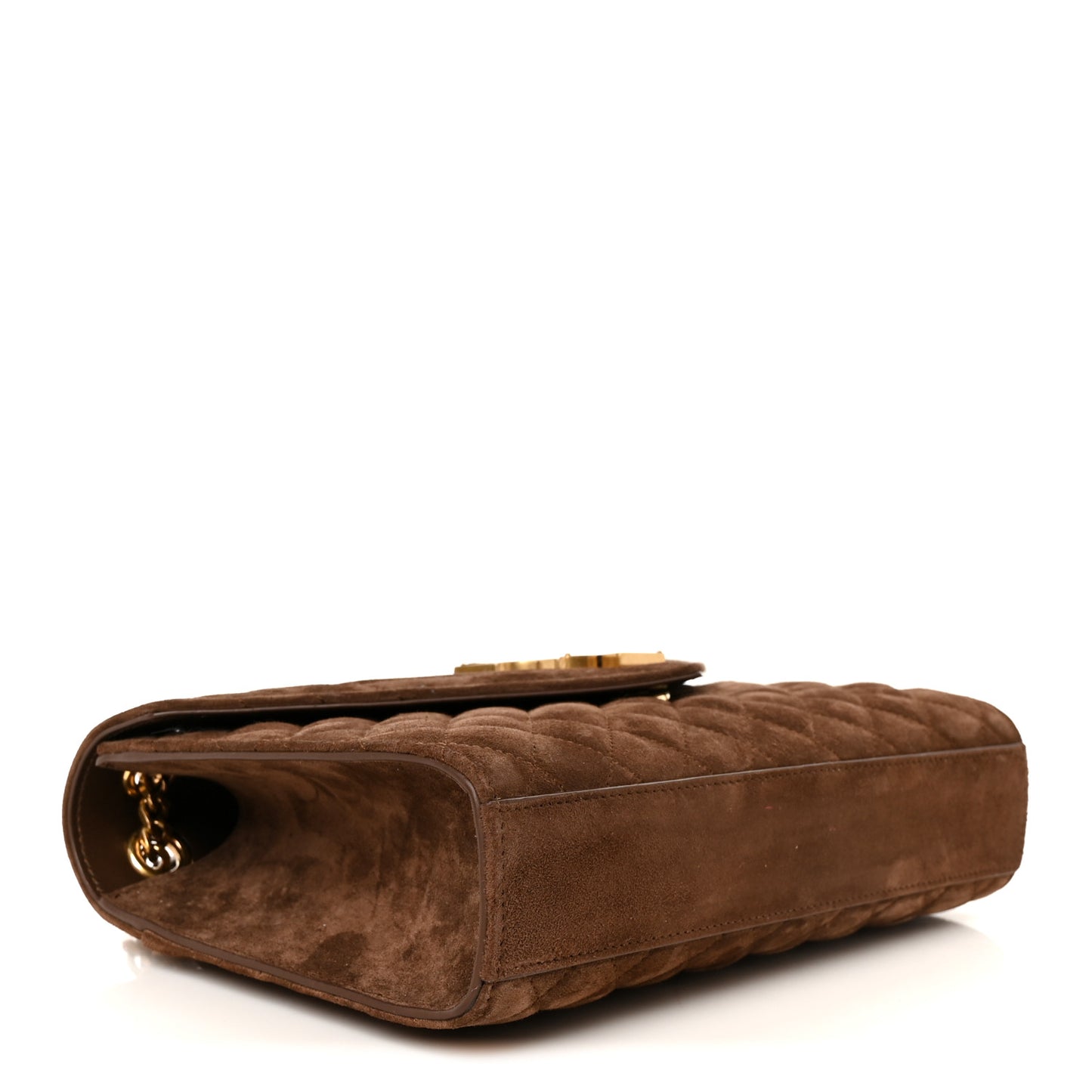 Suede Mixed Matelasse Triquilt Medium Monogram Envelope Satchel Bark Brown