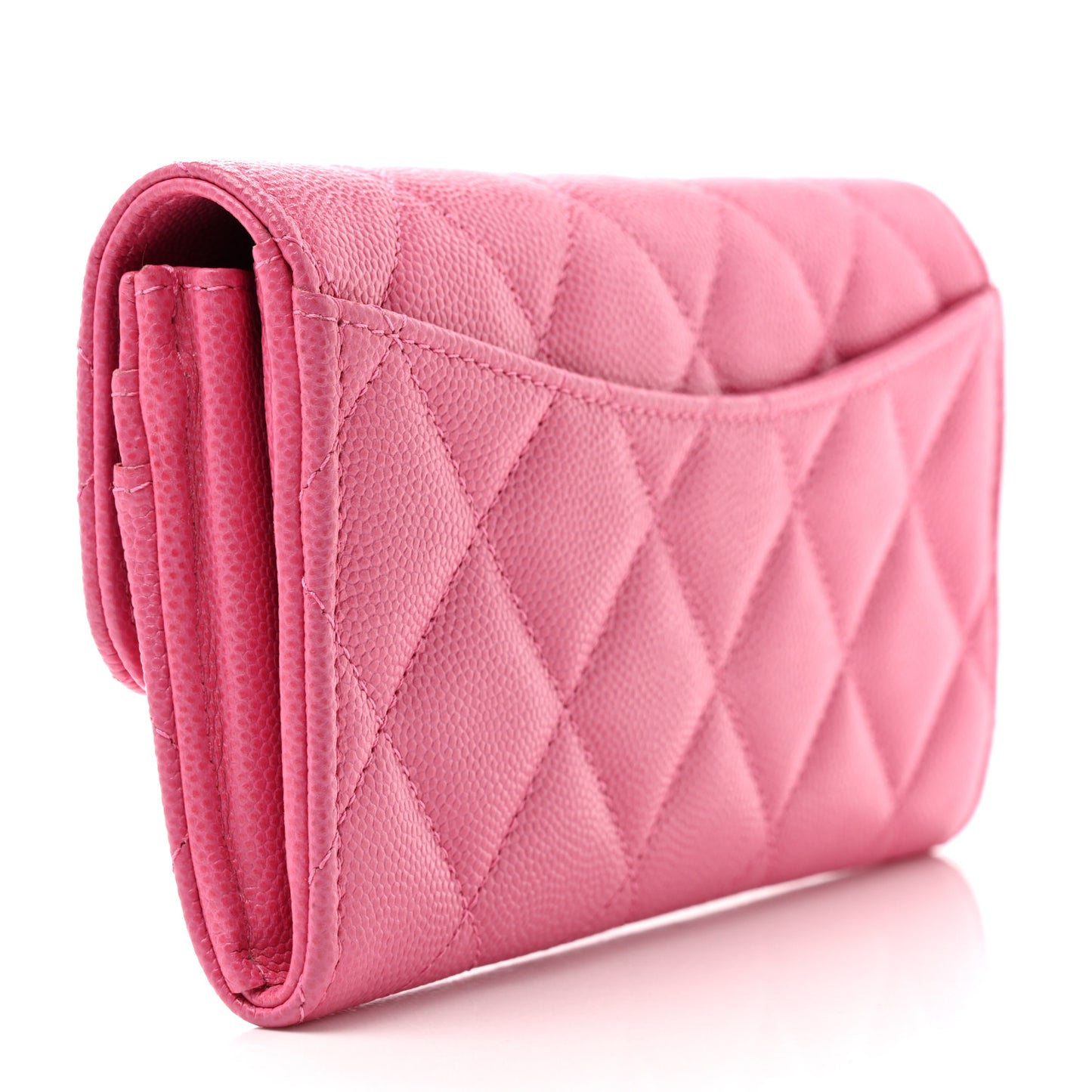 Caviar Quilted Medium Gusset Flap Wallet Pink