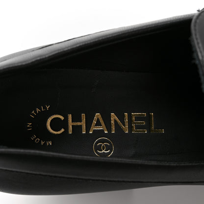 Chanel Lambskin Pearl Crystal Quilted CC Loafers 36 Black 6 of 9