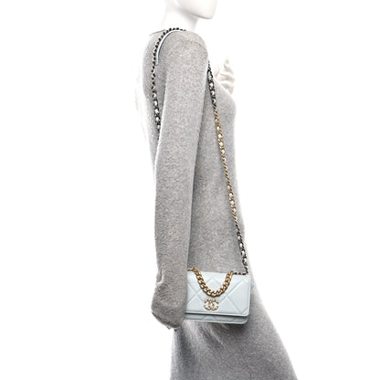 Chanel Lambskin Quilted Chanel 19 Wallet On Chain WOC Light Blue 2 of 11