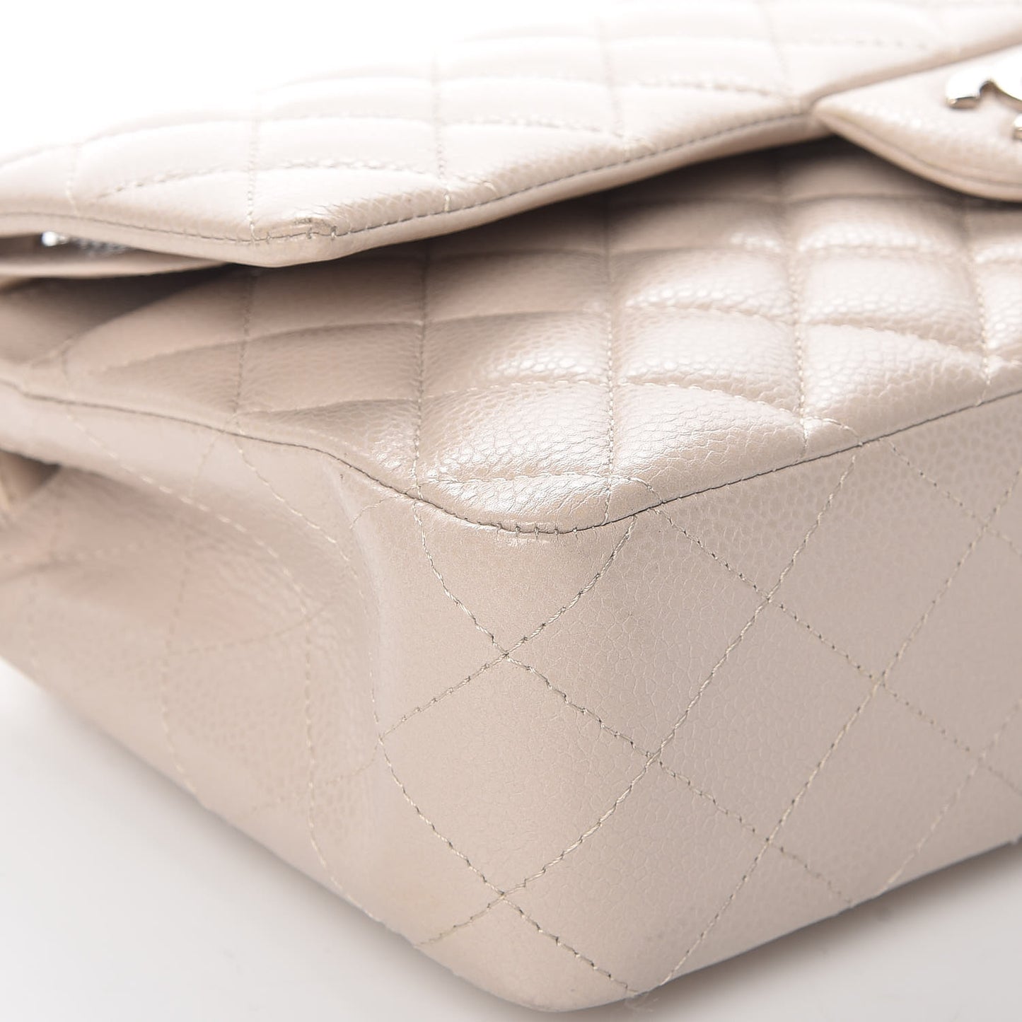 Caviar Quilted Medium Double Flap Light Grey