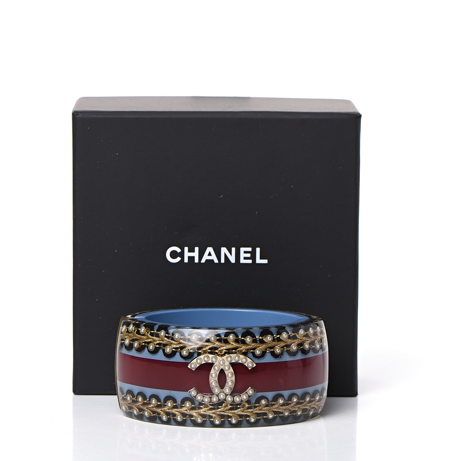 Chanel Resin Striped Pearl CC Cuff 4 of 4