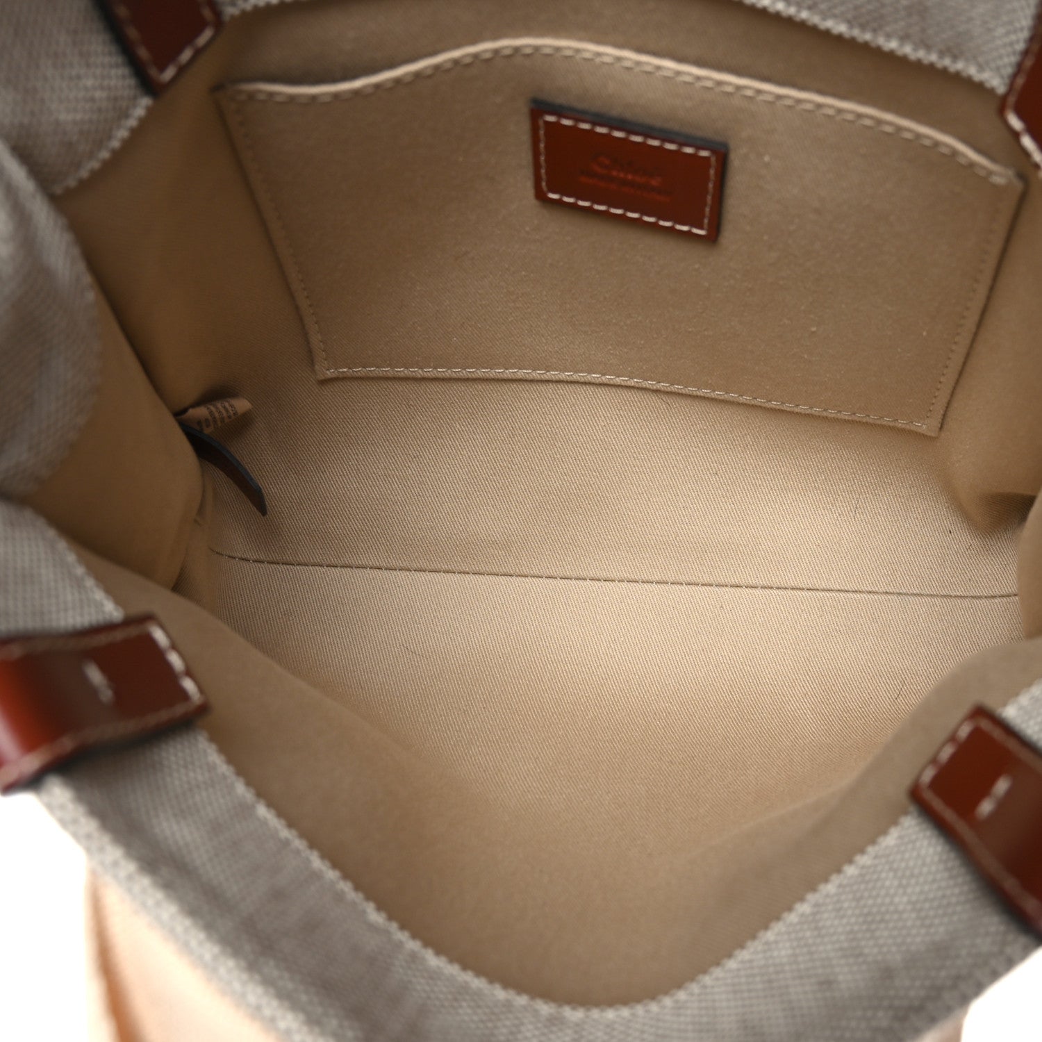 Chloe Cotton Calfskin Small Woody Ribbon Tote White Brown 5 of 9