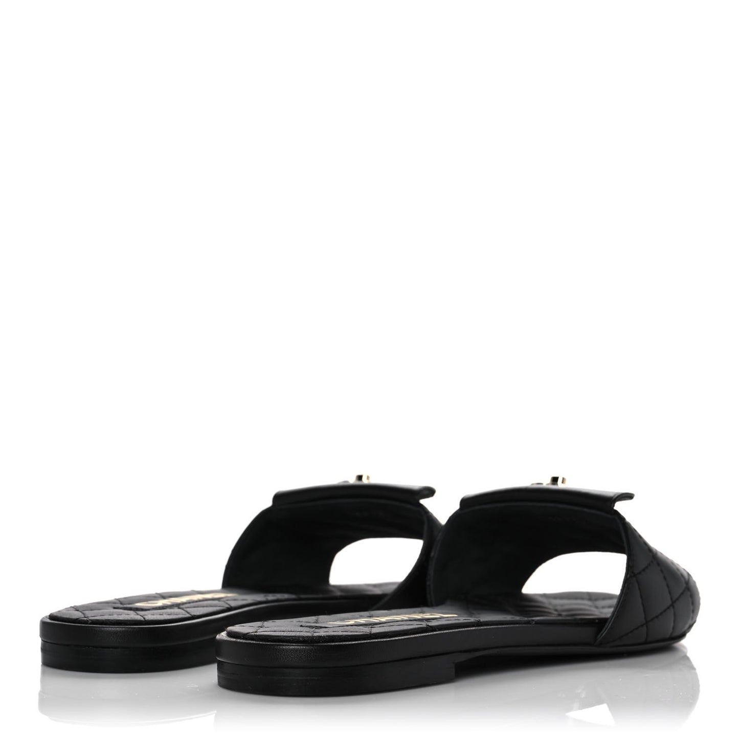 Lambskin Quilted CC Turnlock Sandals 38 Black