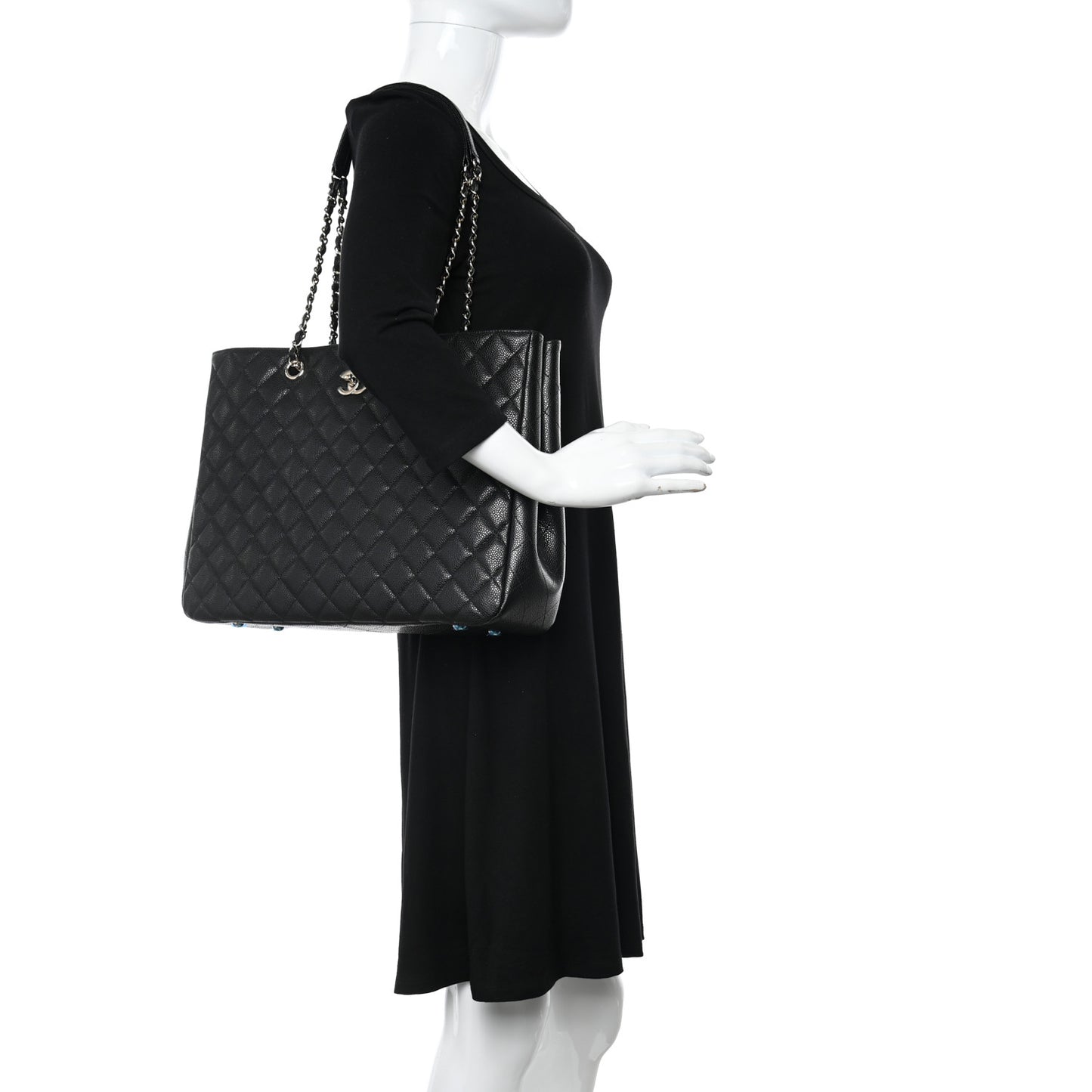 Caviar Quilted Large Shopping Tote Black