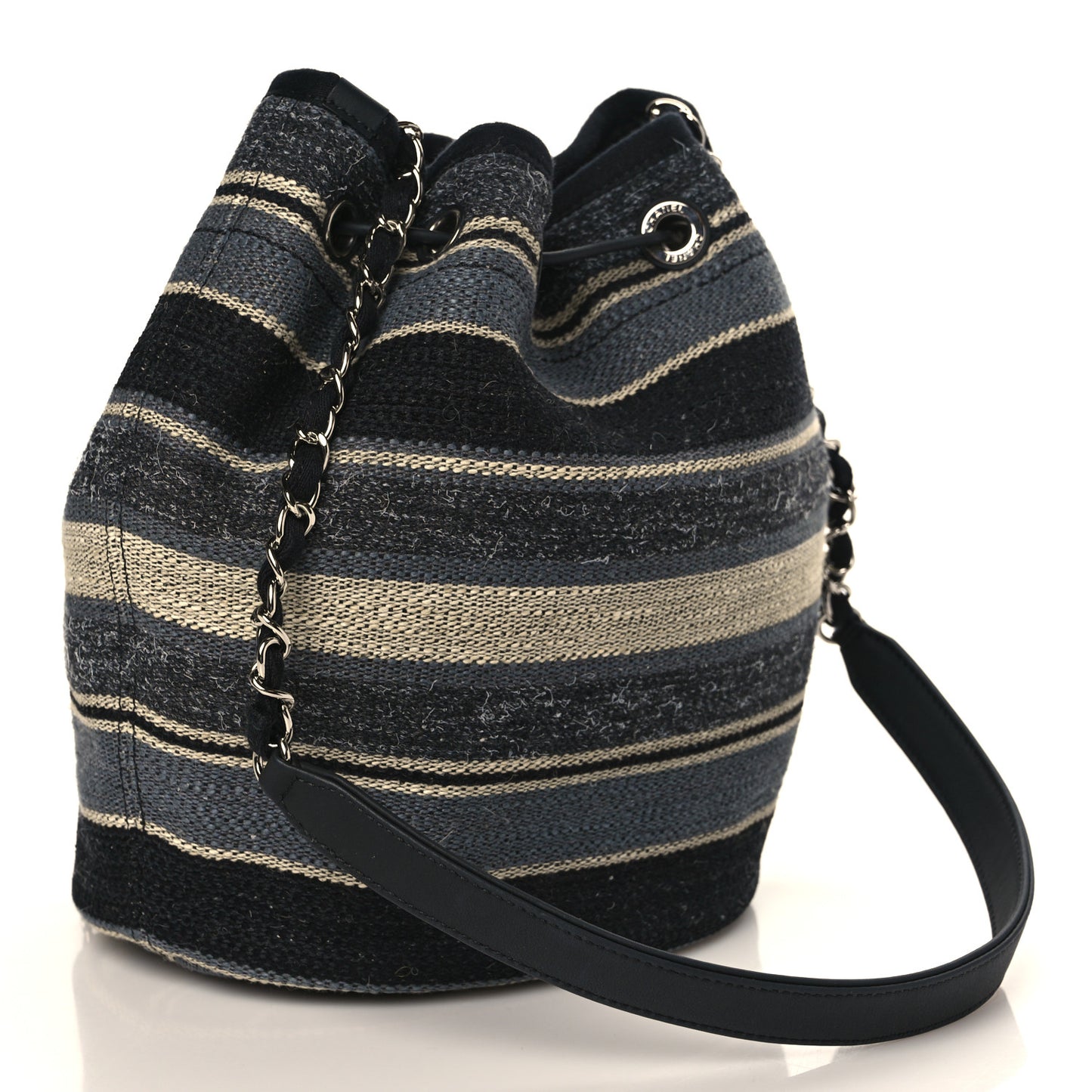 Striped Canvas Deauville Drawstring Bag Grey Black