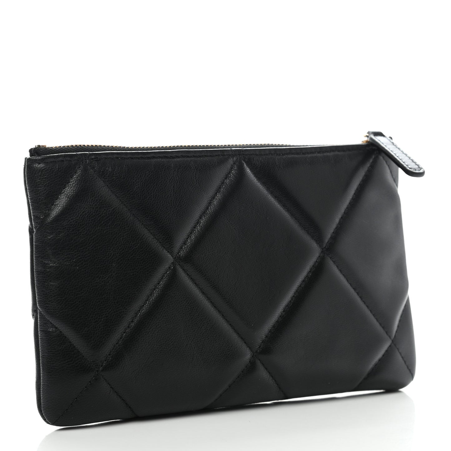 Shiny Goatskin Quilted Small Chanel 19 Pouch Black