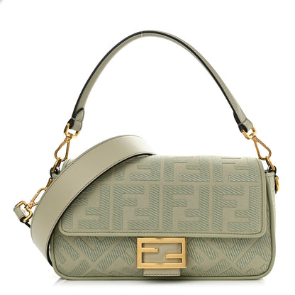 Fendi Canvas Vitello King FF Embroidered Baguette Green Tea 1 of 10