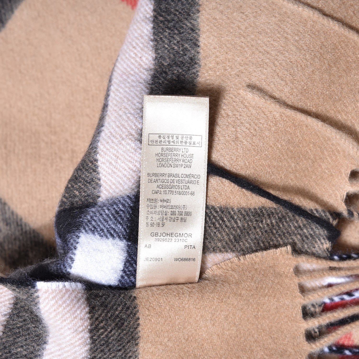 Burberry Cashmere Giant Check Fringe Scarf Camel 5 of 5