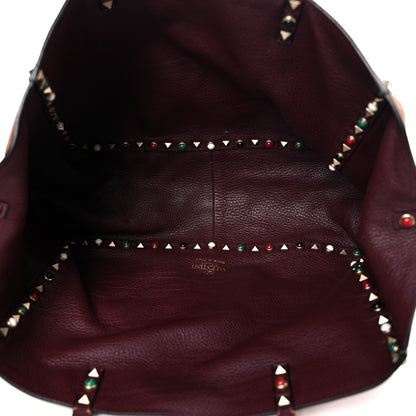 Valentino Garavani Stampa Alce Calfskin Medium Guitar Strap Rockstud Rolling Reversible Tote Light Cuir Rubin 5 of 29