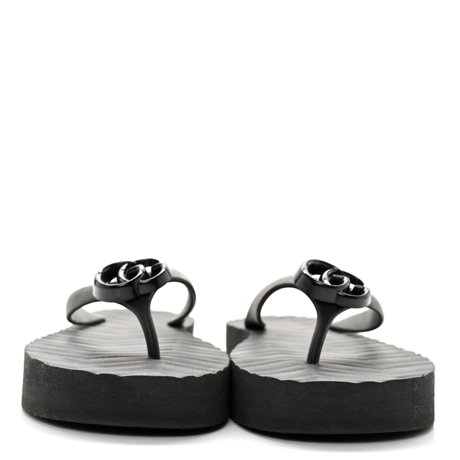 Gucci Rubber Chevron Womens GG Thong Sandals 42 Black 2 of 10