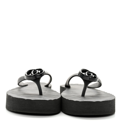 Gucci Rubber Chevron Womens GG Thong Sandals 42 Black 2 of 10