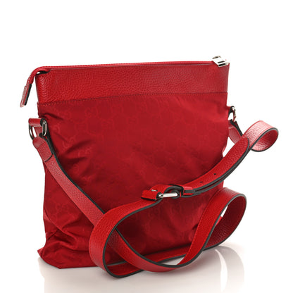 Gucci Nylon Monogram Dollar Calfskin Flat Messenger Bag Vibrant Red 2 of 10