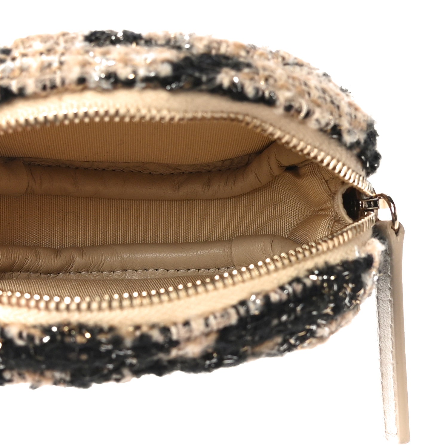 Chanel Tweed Shearling Quilted Coin Purse Beige Black 5 of 9