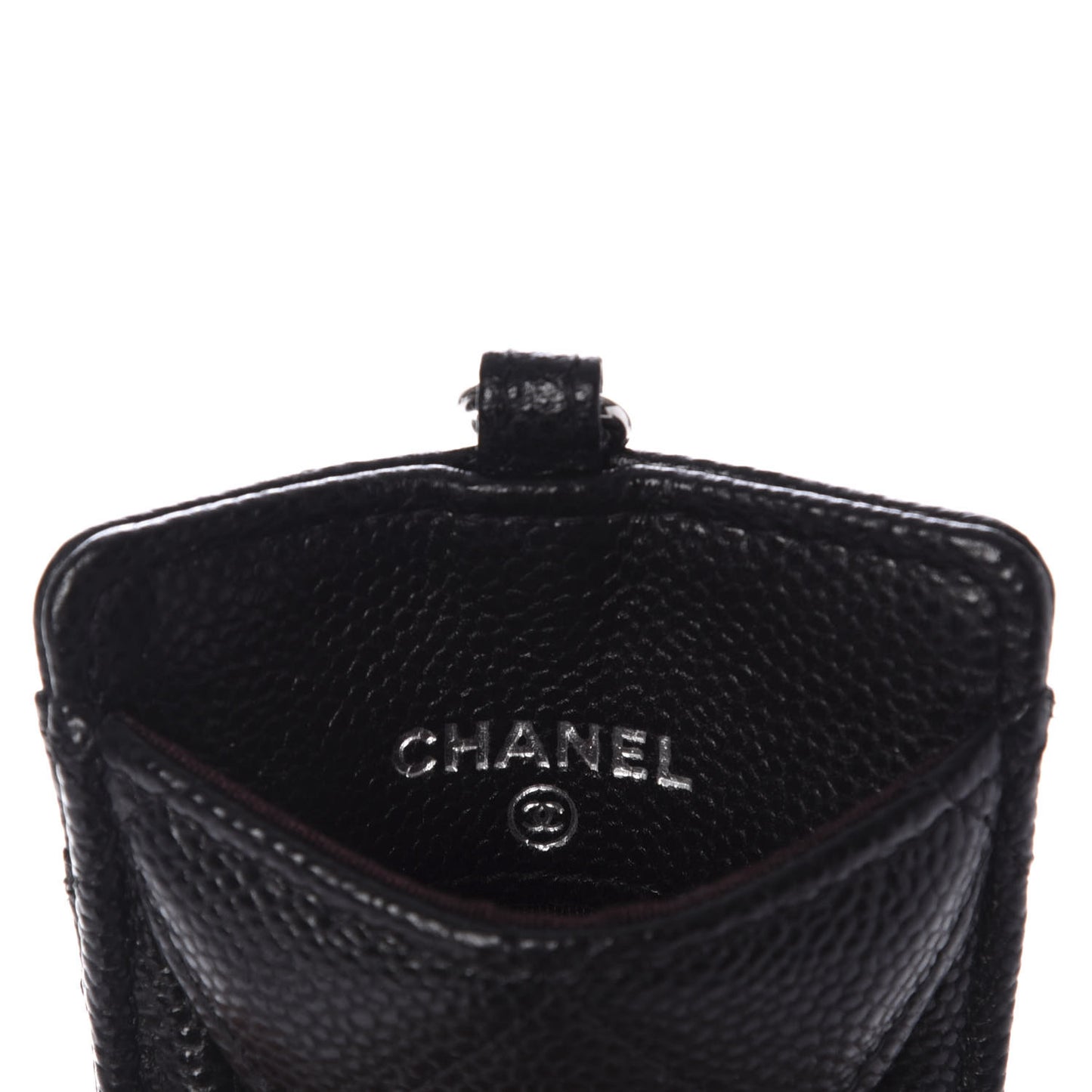 Caviar Quilted Card Holder On Chain Black