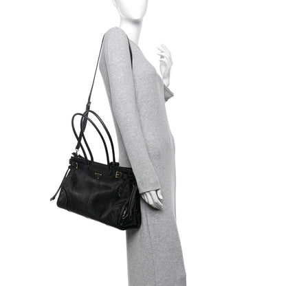 Prada Glossy Calfskin Triangle Large Bonnie Shoulder Bag Black 3 of 19