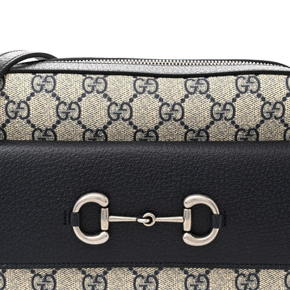 Gucci GG Supreme Monogram Textured Dollar Calfskin Small Horsebit 1955 Shoulder Bag Beige Blue 8 of 12