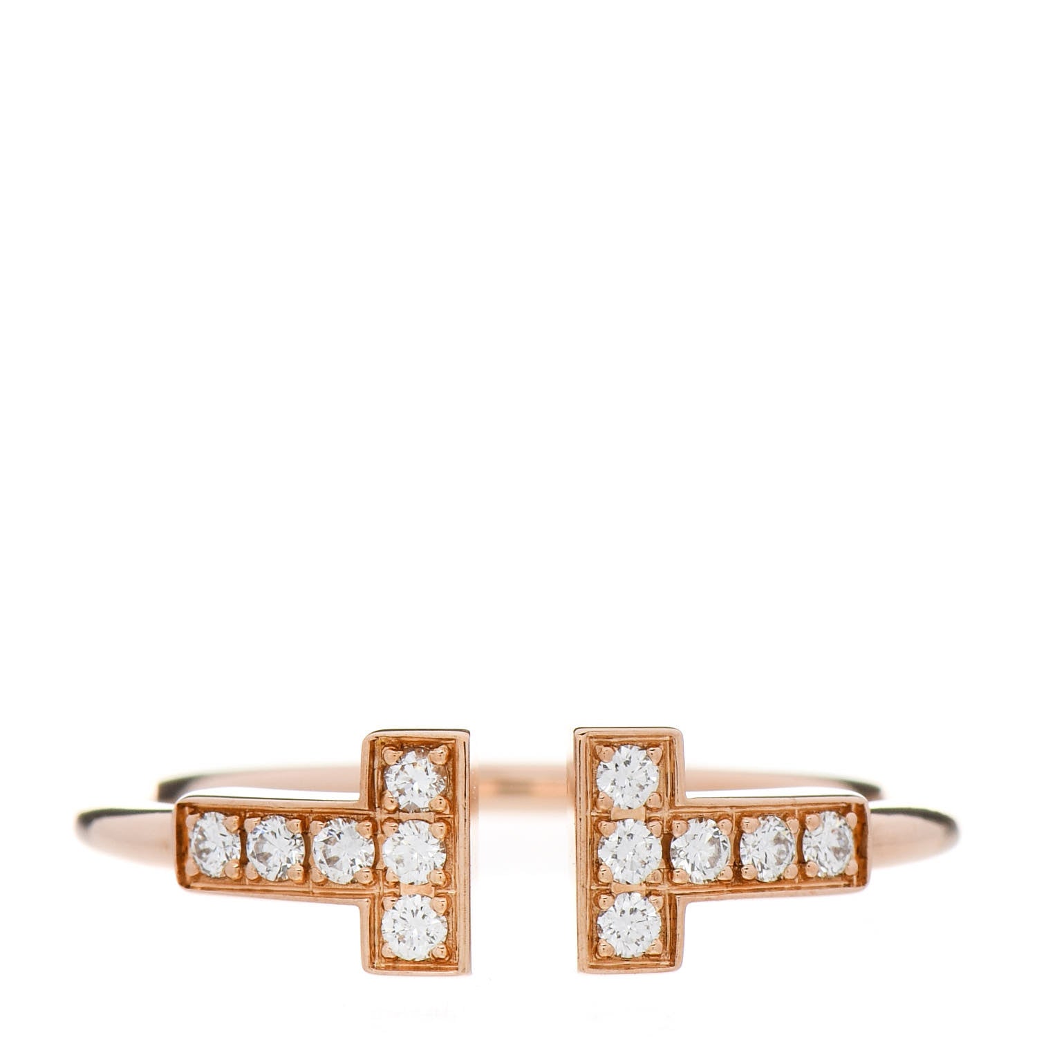 Tiffany 18K Rose Gold Diamond T Wire Ring 54 6.75 1 of 3