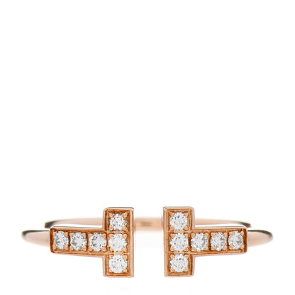 Tiffany 18K Rose Gold Diamond T Wire Ring 54 6.75 1 of 3